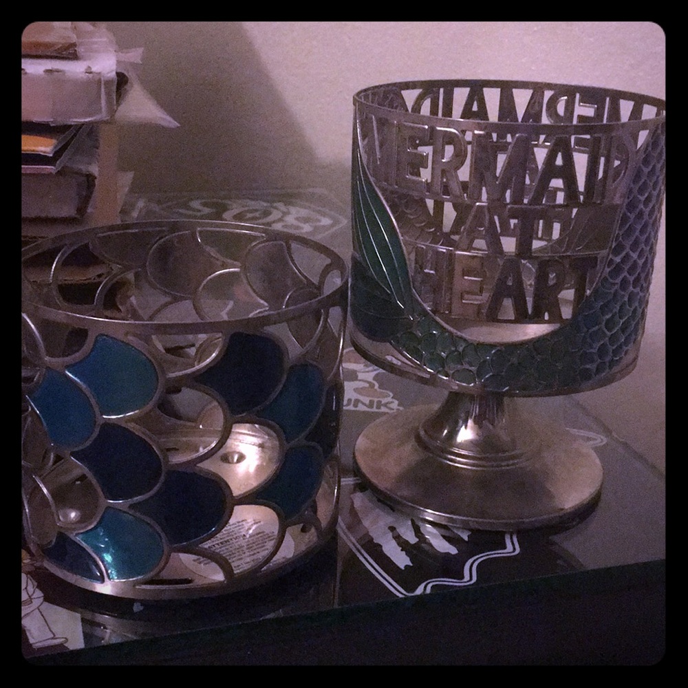 2 mermaid bath and body works candle holders